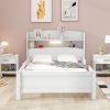 Wood Twin Size Platform Bed with Built-in LED Light, Storage Headboard and Guardrail